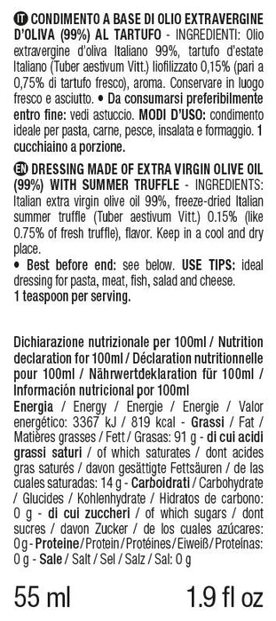 ORO IN CUCINA®: Dressing based on EXTRA VIRGIN OLIVE OIL with SLICES OF BLACK SUMMER TRUFFLE (Tuber aestivum Vitt.)
