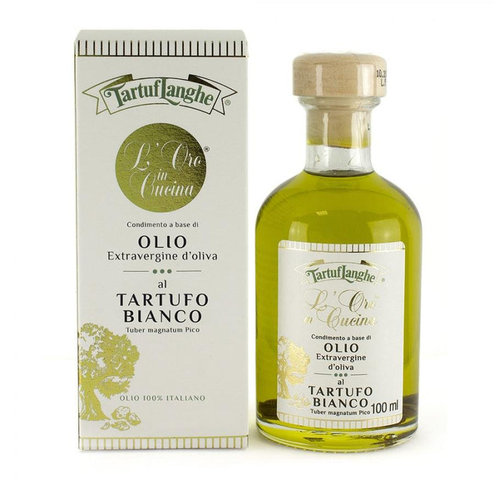 ORO IN CUCINA¨: Condimento a base di OLIO EXTRAV.d'OLIVA con FETTINE DI TARTUFO BIANCO (Tuber magnatum Pico)