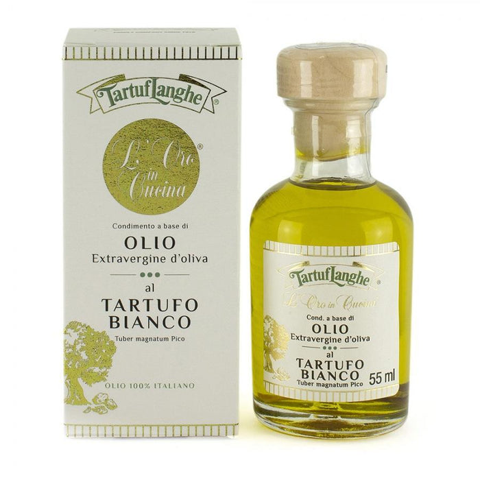 ORO IN CUCINA®: Condimento a base di OLIO EXTRAV d'OLIVA con FETTINE DI TARTUFO BIANCO (Tuber magnatum Pico) 55ml / 100ml