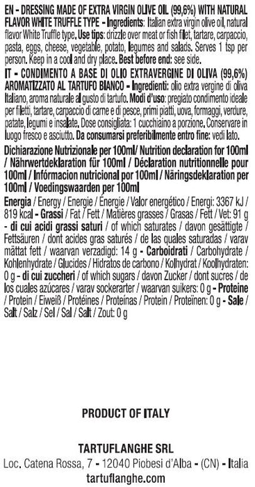 ORO IN CUCINA®: Condimento a base di OLIO EXTRAV. d'OLIVA aromatizzato al tartufo bianco 250ml